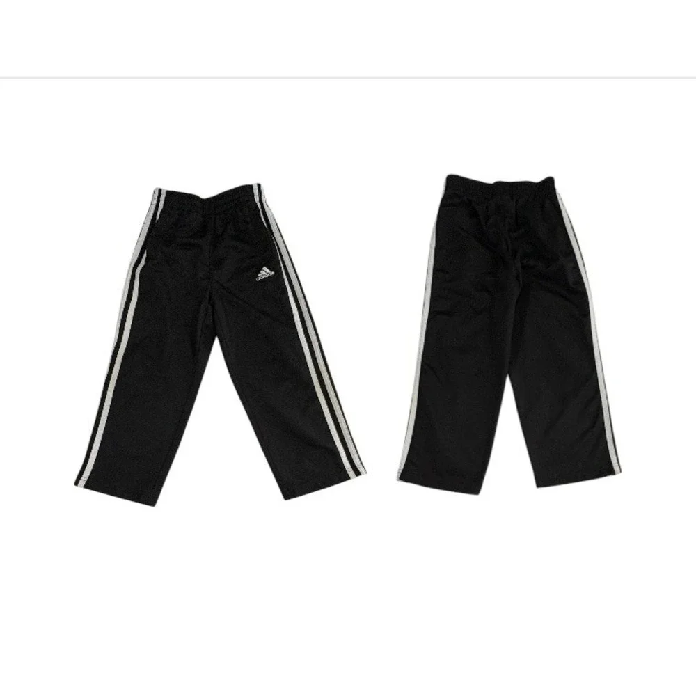 Adidas Boys 3 Stripe Black Track Pant‎ Suit Outfit 4 Kids Athletic Sportswear